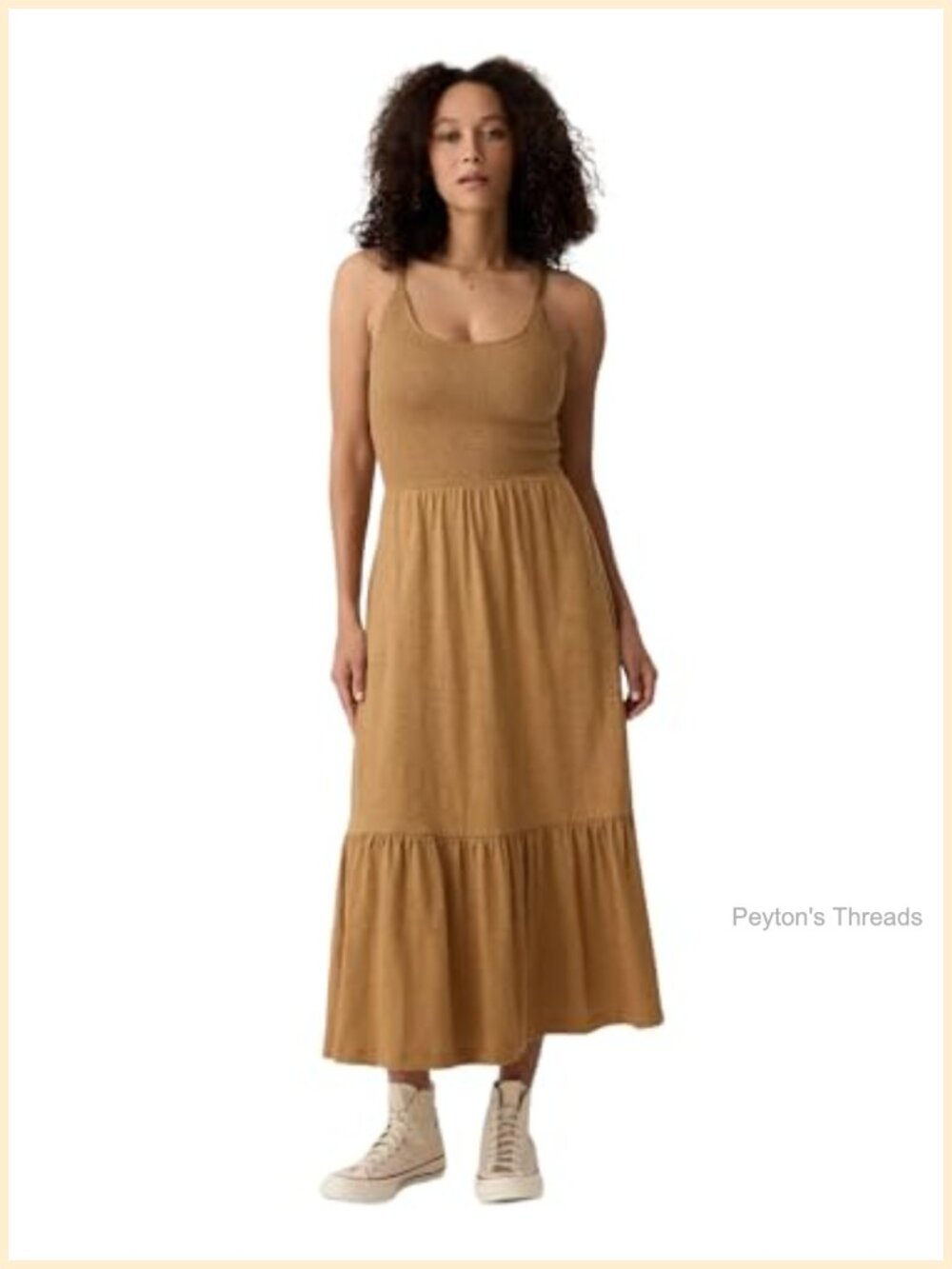 GAP V-Smocked Midi Dress 100% Cotton High Waist Pull On Summer